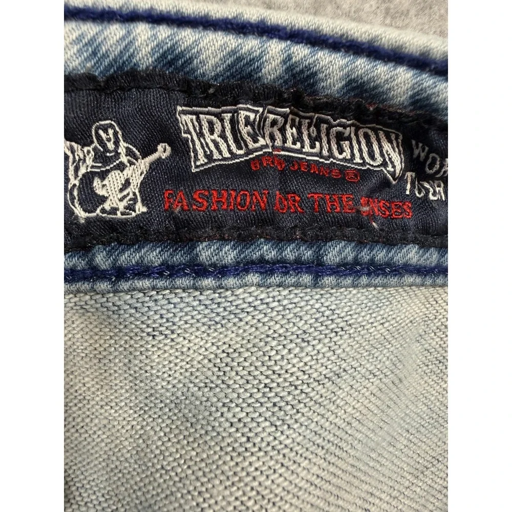 True Religion World Tour 36x29 Light Acid Wash Straight Leg Jeans USA Made Flap